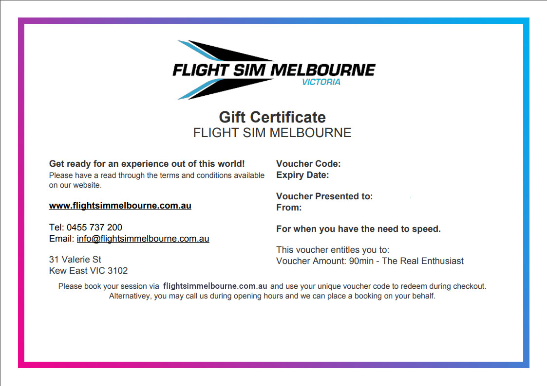 Gift Voucher Flight Sim Melbourne